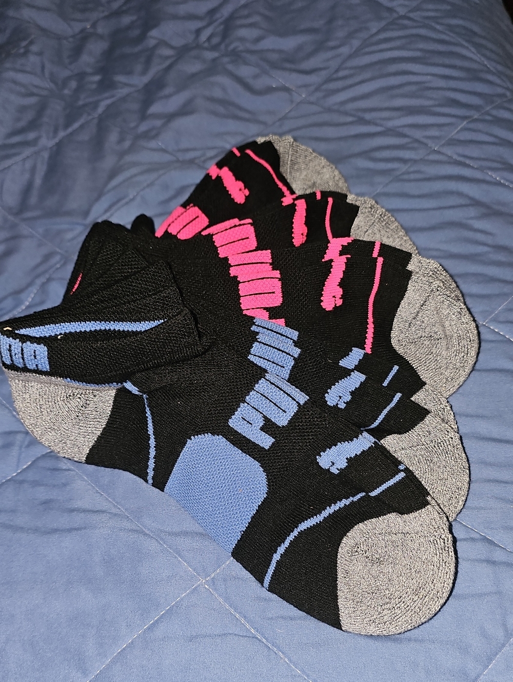 Puma Black No-Show Athletic Socks with Pink & Blue Accents (5-Pack) Sz 5-10 NWOT